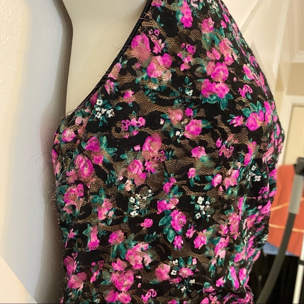 Dress The Population Marie Floral Chiffon One Shoulder Sheath Mini Dress L - Picture 5 of 13